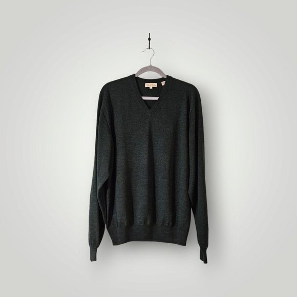PETER Millar Sweater‎ Mens XL Green  Extra Fine Italian Merino Wool V-neck - Picture 1 of 7